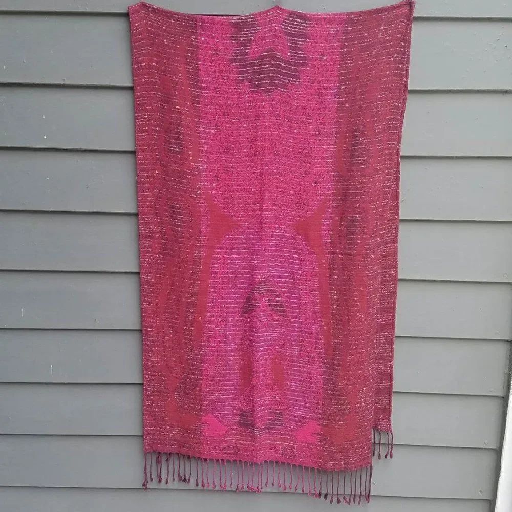 Gorgeous Nubby Red Pashmina with White Flecks of colorful thread. 21 x 76 ish
